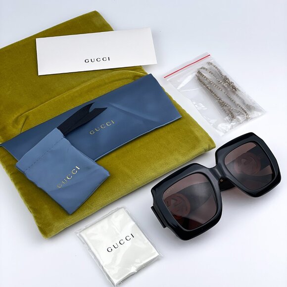 NEW Gucci GG1022S 005 Black Brown Square Chain Women Sunglasses - Picture 14 of 14